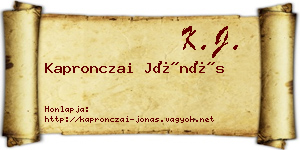 Kapronczai Jónás névjegykártya